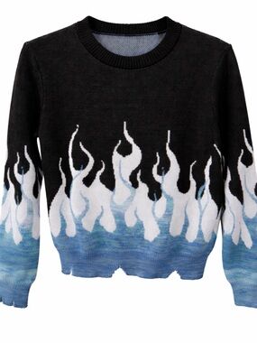 Women's Black & Blue Flame Knit Sweater